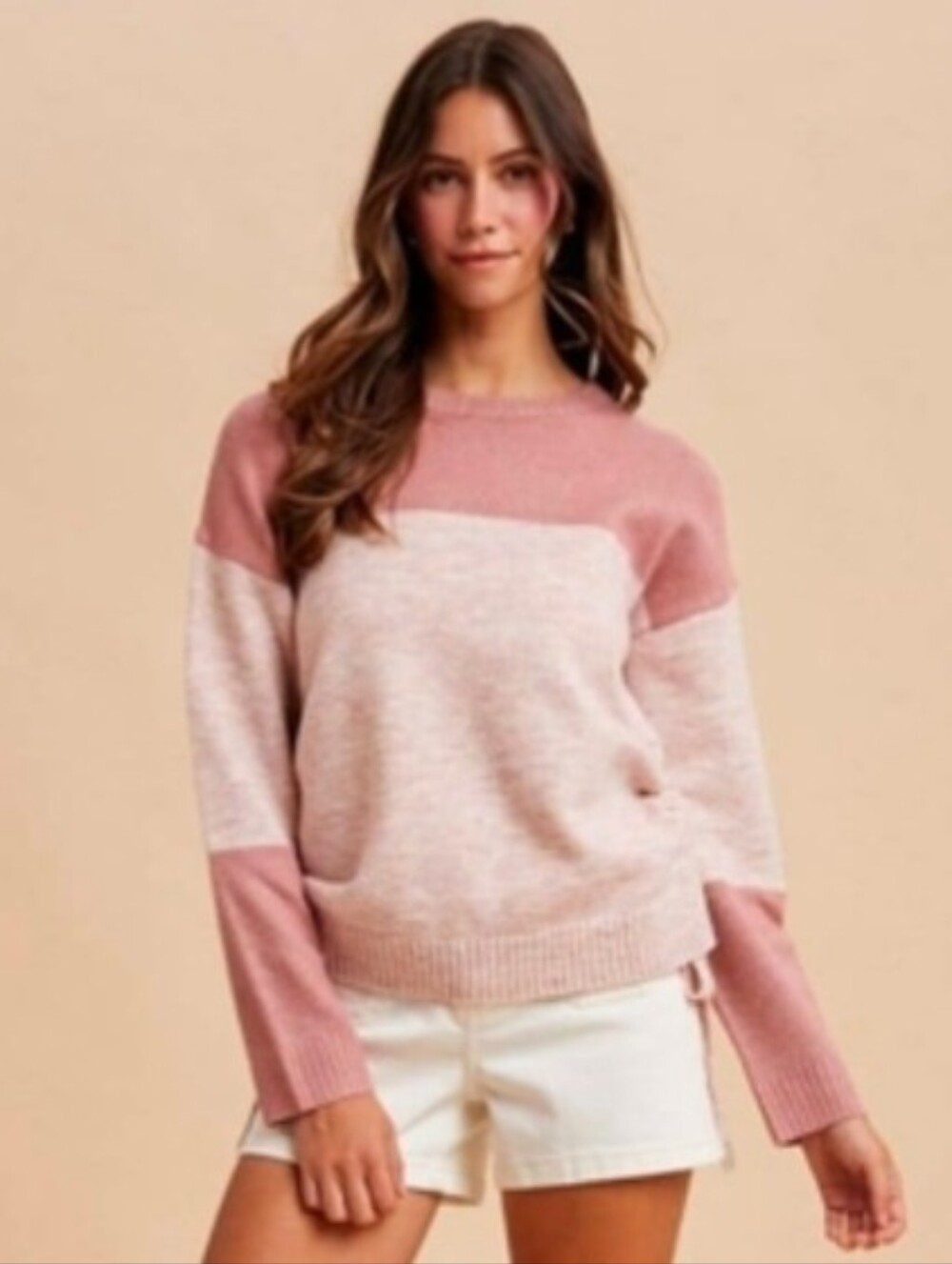 Assorted Sizes-Daydream in Pink Colorblock Sweater with ruching- NWT
